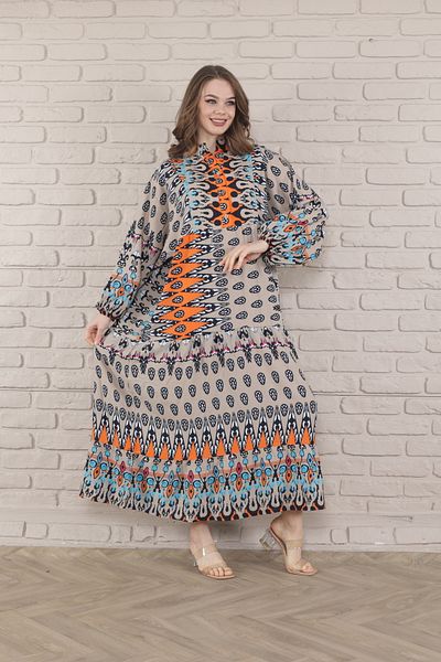 mervemoda Γυναικείο φόρεμα Plus Size - Μπροστινό με κουμπιά και ύφανση
