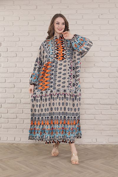 mervemoda Γυναικείο φόρεμα Plus Size - Μπροστινό με κουμπιά και ύφανση