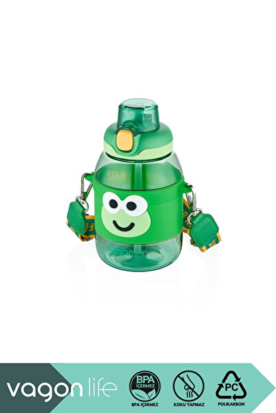 Vagonlife 600ml Sevimli Hayvanlar Silikon Pipetli Kılıflı ve Askılı Polikarbo...