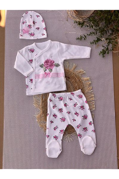 TiniMiny Kİds 3-Piece Cross Stitch Embroidered Zibin Set