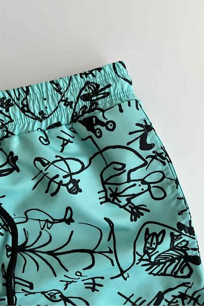 AYYILDIZ 106 Water Green Patterned Boys' Swim Shorts