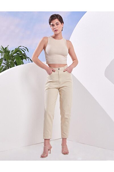 MAKRAS EXCLUSIVE Julia Trend Visok struk Krema Mom farmerke