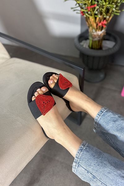 SHOEBELLAS Papuci de damă, negru, roșu, cu detalii Mica