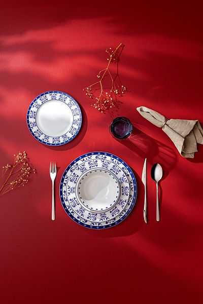Emsan Zahra Blue - 24-Piece Round Dining Set for 6 People