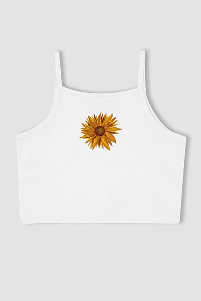 MYADA New Season Girl's Crop Top with Sun Flower Pattern - 12430