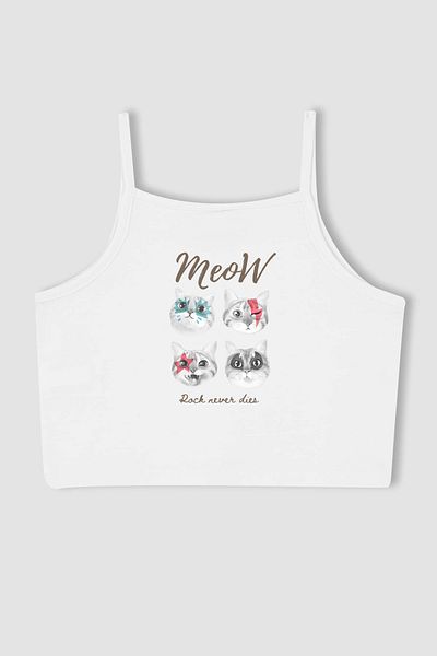 MYADA New Season Meow Kitten Patterned Crop Top - Girl 13167