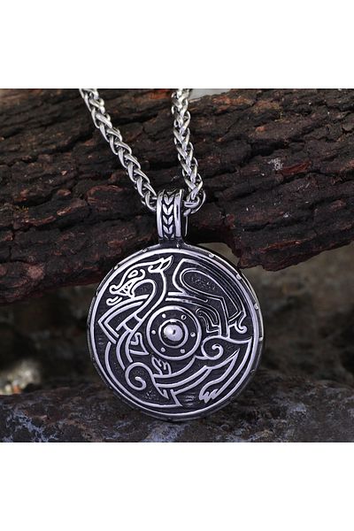 Viking Scandinavian Dragon Pattern Berserker Double Sided 316L Necklace