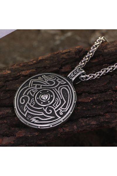 Viking Scandinavian Dragon Pattern Berserker Double Sided 316L Necklace