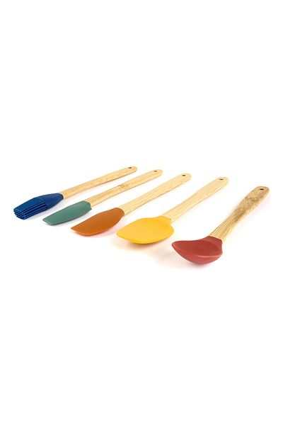 MİEN Bamboo Handle 5-Piece Silicone Spatula Set (Best Quality) - Colorful - 21 cm