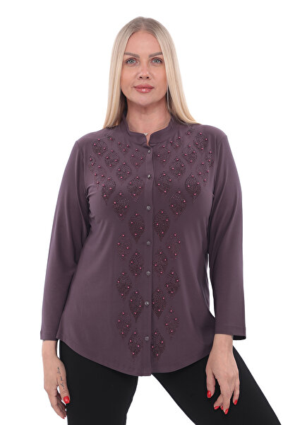 AfifeCOLLECTİON Anne Şık Abiyelik Nişanlık Anne Gömlek Taşlı İşlemeli Boncuklu Düğünlük Rahat Gömlek