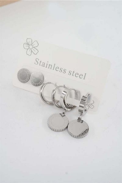 By Zeyna Aksesuar Set of 6 Stainless Steel Earrings - Women's 316 L Non-Tarnish