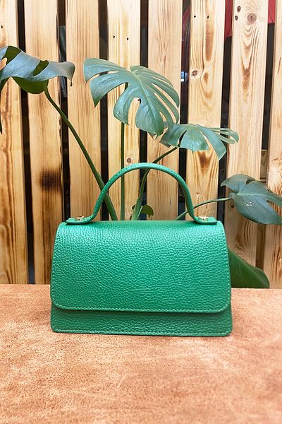 Deriza Green Genuine Leather Shiny Women's Handbag