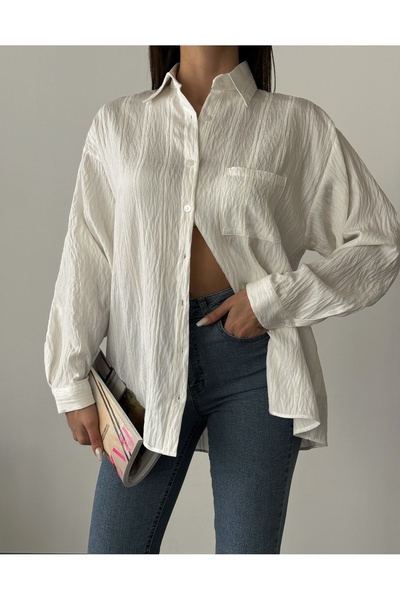 vercov'o Çizgi Detaylı Oversize Gömlek