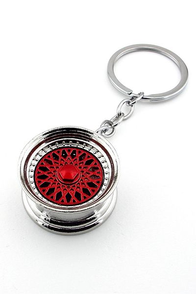 Solfera Red Silver Auto Rim - Wheel Shaped Metal Keychain KC112