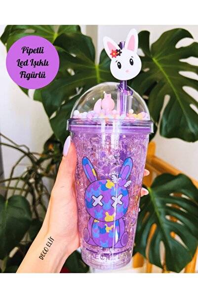 Deco Elit Suluk Pipetli Buzlu Cam Görünümlü  Led Işıklı 450 ML Çift Katman Mi...