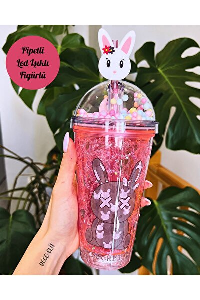 Deco Elit Suluk Pipetli Buzlu Cam Görünümlü  Led Işıklı 450 ML Çift Katman Mi...
