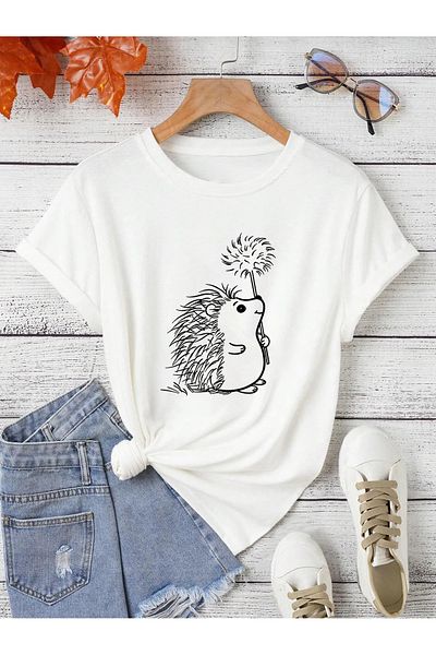 EFFRENATU Tricou cu imprimeu cu arici drăguț de mărime Plus
