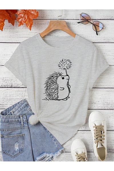 EFFRENATU Plus Size Cute Hedgehog Printed T-shirt