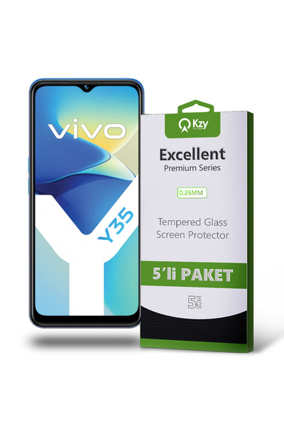 KZY İletişim Vivo Y35 Temperli Ekran Koruyucu Kırılmaz Cam Ekonomik 5'li Paket