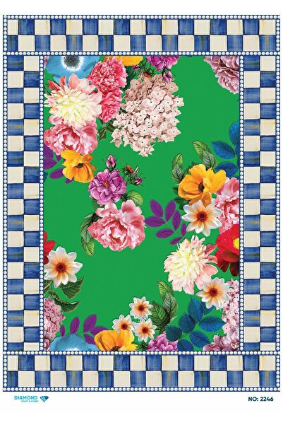 Baykuşca Diamond Craft N: 2246 Navy Blue Checkered Checkerboard Flower Patter...