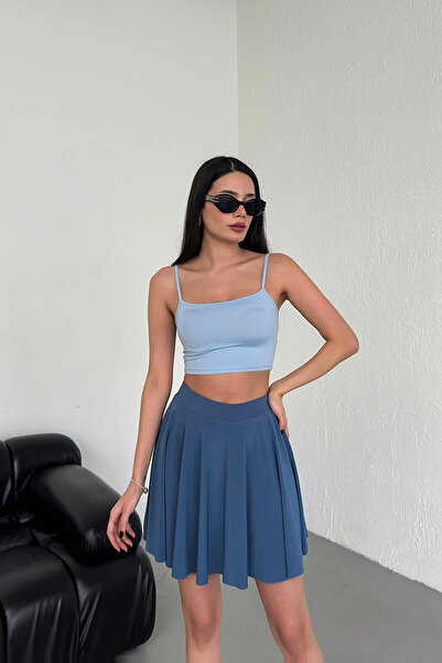 CNRCollection Індіго Клош Модель Жіночі Шорти-Спідниця з Воланами - Еластичні, Еластичний Пояс, Піщаний Тканина