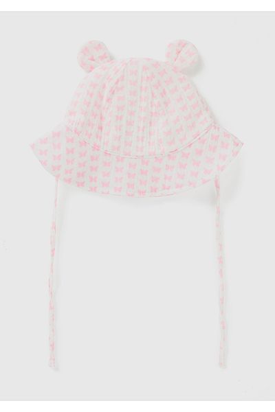 United Colors of Benetton Baby White All Patterned Cute Ear Detailed Tie-Up Hat
