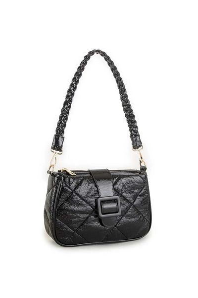 By Hakan nas bag-1189 Geantă de umăr pentru femei - Trestă și piele lacuită neagră