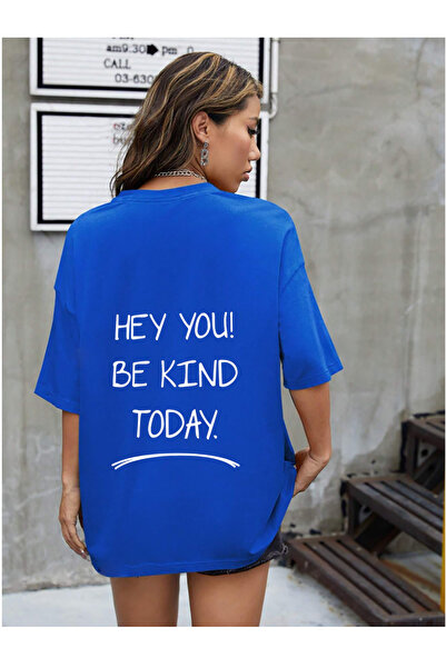 yueswear Γεια σου! Μπλουζάκι Be Kind Printed Unisex Oversize Μπλε