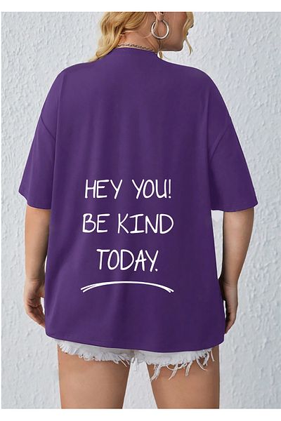 yueswear Μωβ Unisex Oversize Hey You! Be Kind T-shirt