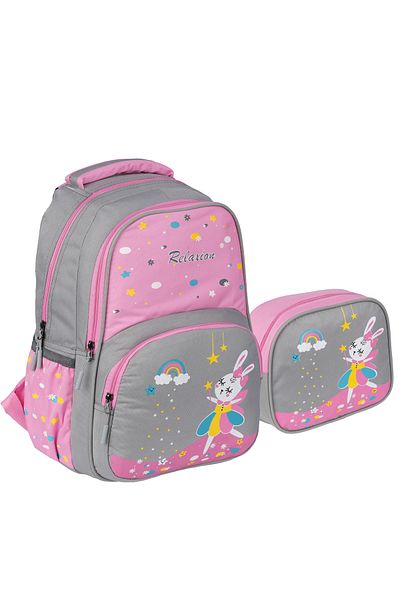 Fiyaka Rlx-1340 Girl's First School Bag - Rabbit and Flamingo Pattern, PINK