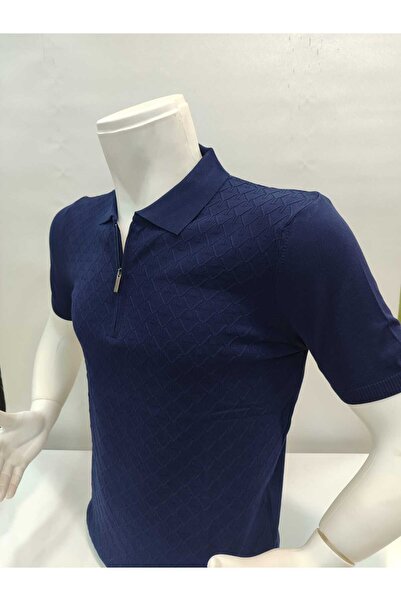 ADVANTE Men's Knitwear T-Shirt - Casual, Regular Fit, Collared Short Sleeve, Zippered Mercerized