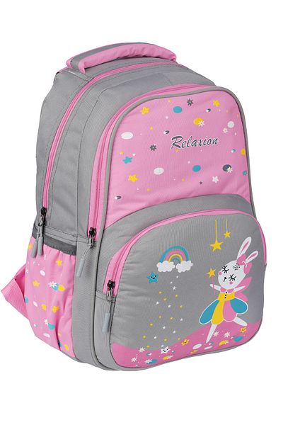 Fiyaka Rlx-1340 Girl's First School Bag - Rabbit and Flamingo Pattern, PINK