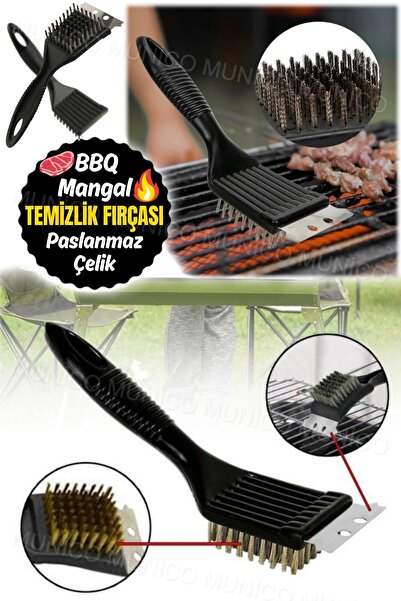 Munico Barbekü Fırçası Saplı Çelik Tel Izgara Fırçası Yüksek Sıcaklığa Dayanı...