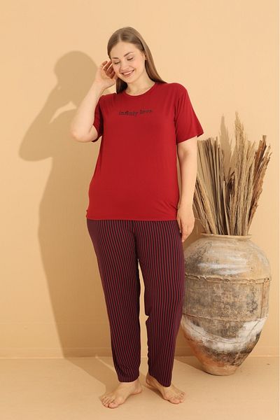 Eyfuze Plus Size Milan Fabric Pajamas Set - Short Sleeve and Printed