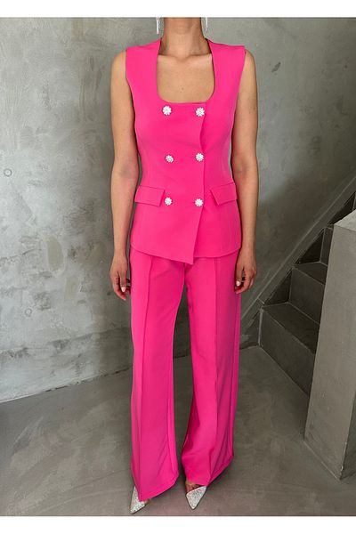Laluvia Hochwertiges Set aus Weste und Hose mit Steinknöpfen in Rosa