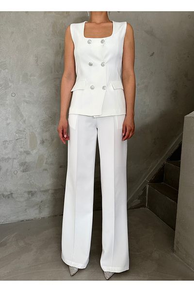 Laluvia Hochwertiges Set aus Weste und Hose mit weißen Steinknöpfen
