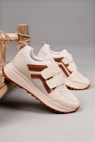 McDark Beige Women's Sneakers - Non-Yellow Sole and Velcro
