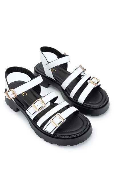 Tamer Tanca White Genuine Leather Women's Heeled Sandals