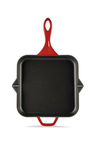 HOSSE مقلاة مربعة من الحديد الزهر مقاس 28 سم × 28 سم