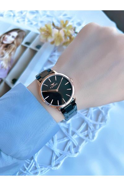 FERRO Black/Rose 3 Atm Special Design - Women's Steel Band Wristwatch BF1928AWT