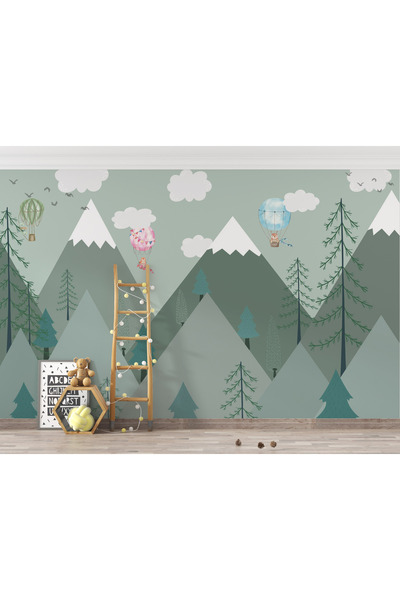 LOTUS AURA Uçan Balon Duvar Kağıdı,Dağ Temalı Duvar Resmi,Çocuk Odası Duvar Posteri