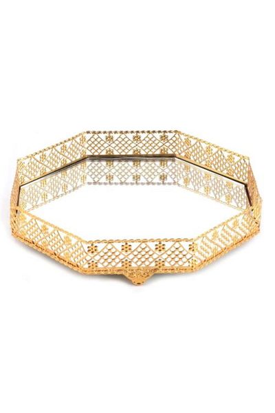 İnova Home Decor Gold Colored Medium Size Hexagon Design Tray