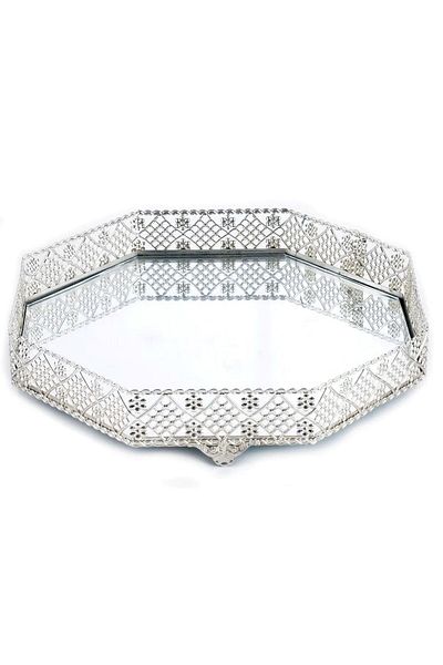 İnova Home Decor Silver Colored Medium Size Hexagon Design Tray