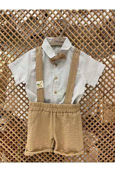PARK BEBE Cocosiss Bow Tie Salopet and Shirt Set for Baby Boy