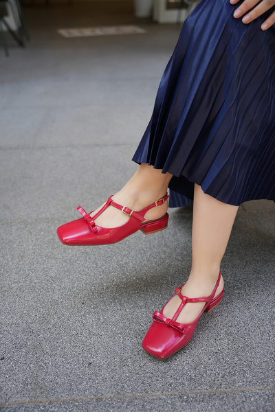 LAMİNTA Red Bow Detailed Marta Women's Ballerinas