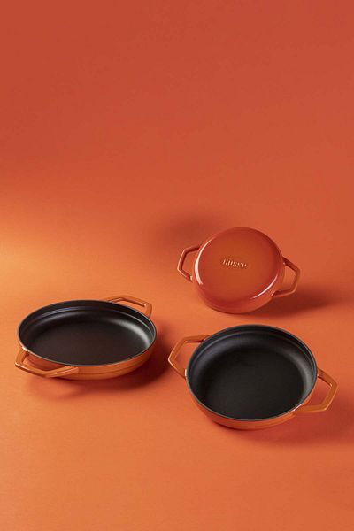 HOSSE 22 cm Orange Cast Round Double Handle Pan