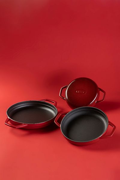 HOSSE 22 cm Red Round and Double Handle Cast Iron Sahan
