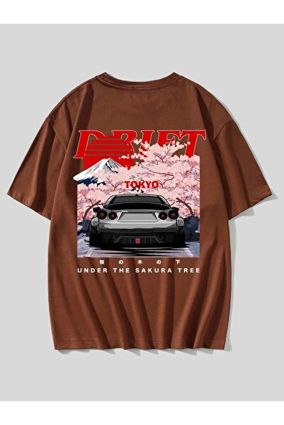 Adrift Unisex Καφέ Drift Tokyo Τυπωμένο Oversize T-shirt