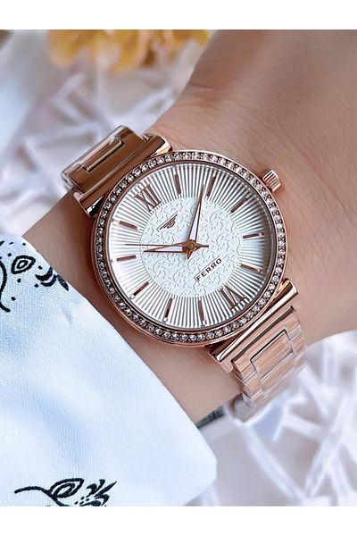 FERRO Rose Gold 3 ATM Water Resistant Special Design Women's Wristwatch - BF2994AWT