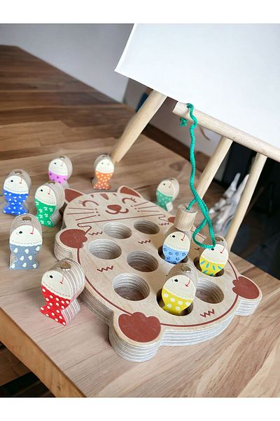 BEMİ 3D Magnet Fishing Game - Wooden Educational